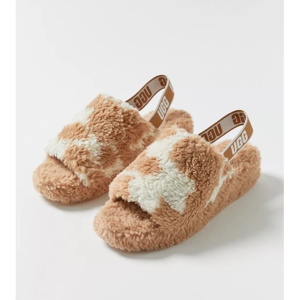 UGG Fluff Yeah Cow Print Slide Slippers